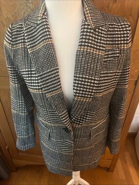 LOFT NWT Women's Plaid Single-Button Blazer Jacket - Black, Cream & Tan